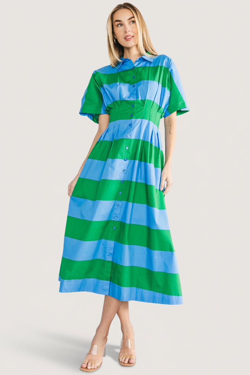 Tracy Shirt Dress | Baltic Born Blue + Green Stripe