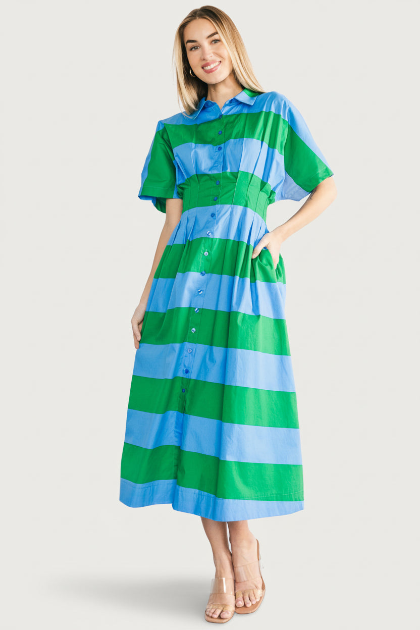 Tracy Shirt Dress | Baltic Born Blue + Green Stripe