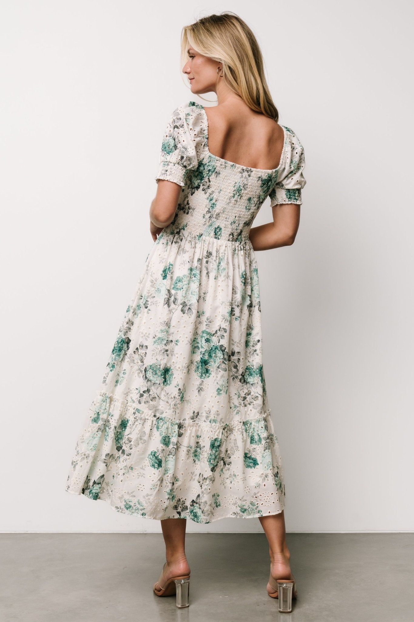 Piper Eyelet Midi Dress | Baltic Born Off White + Green Floral