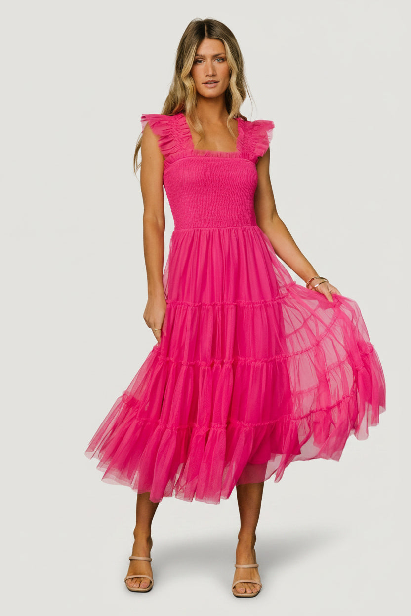 Emma Smocked Tulle Dress | Baltic Born Hot Pink