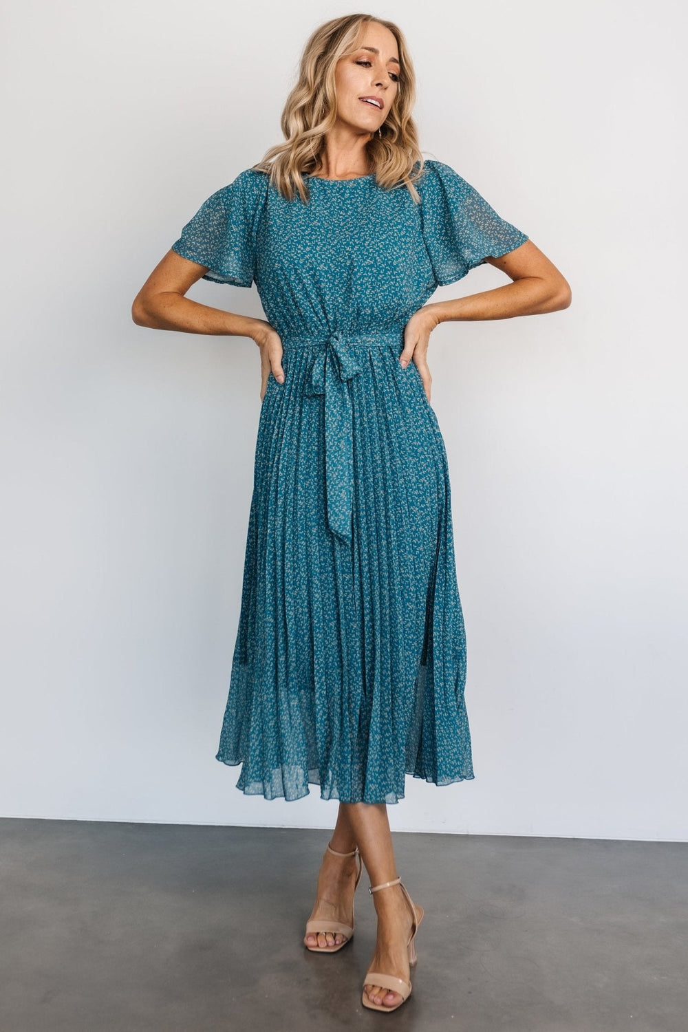 Prim Pleated Dress | Baltic Born Persian Blue Print