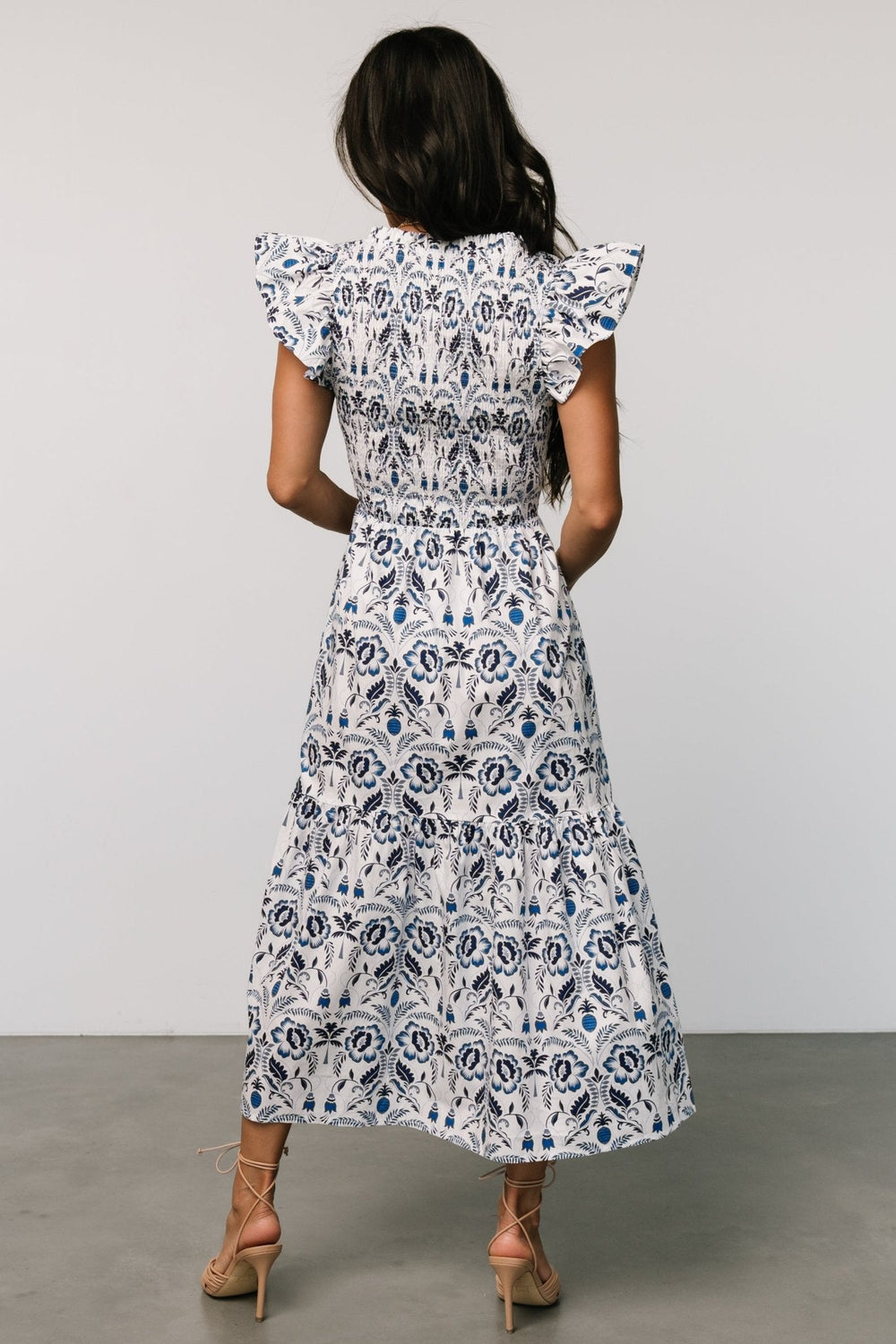 Rhodes Smocked Dress | Baltic Born White + Blue Print