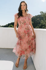 Clementine Tulle Midi Dress | Baltic Born Pink Rose Floral