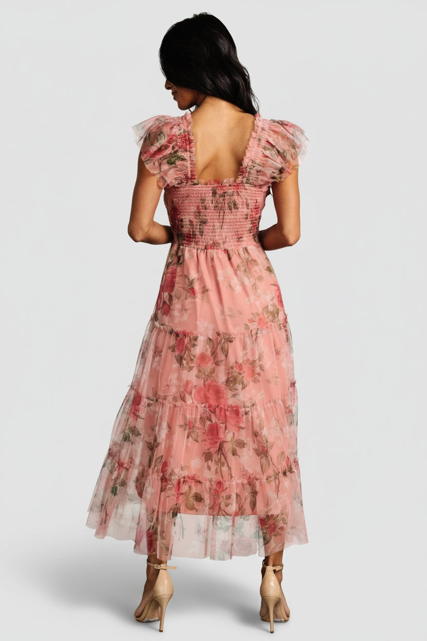 Clementine Tulle Midi Dress | Baltic Born Pink Rose Floral