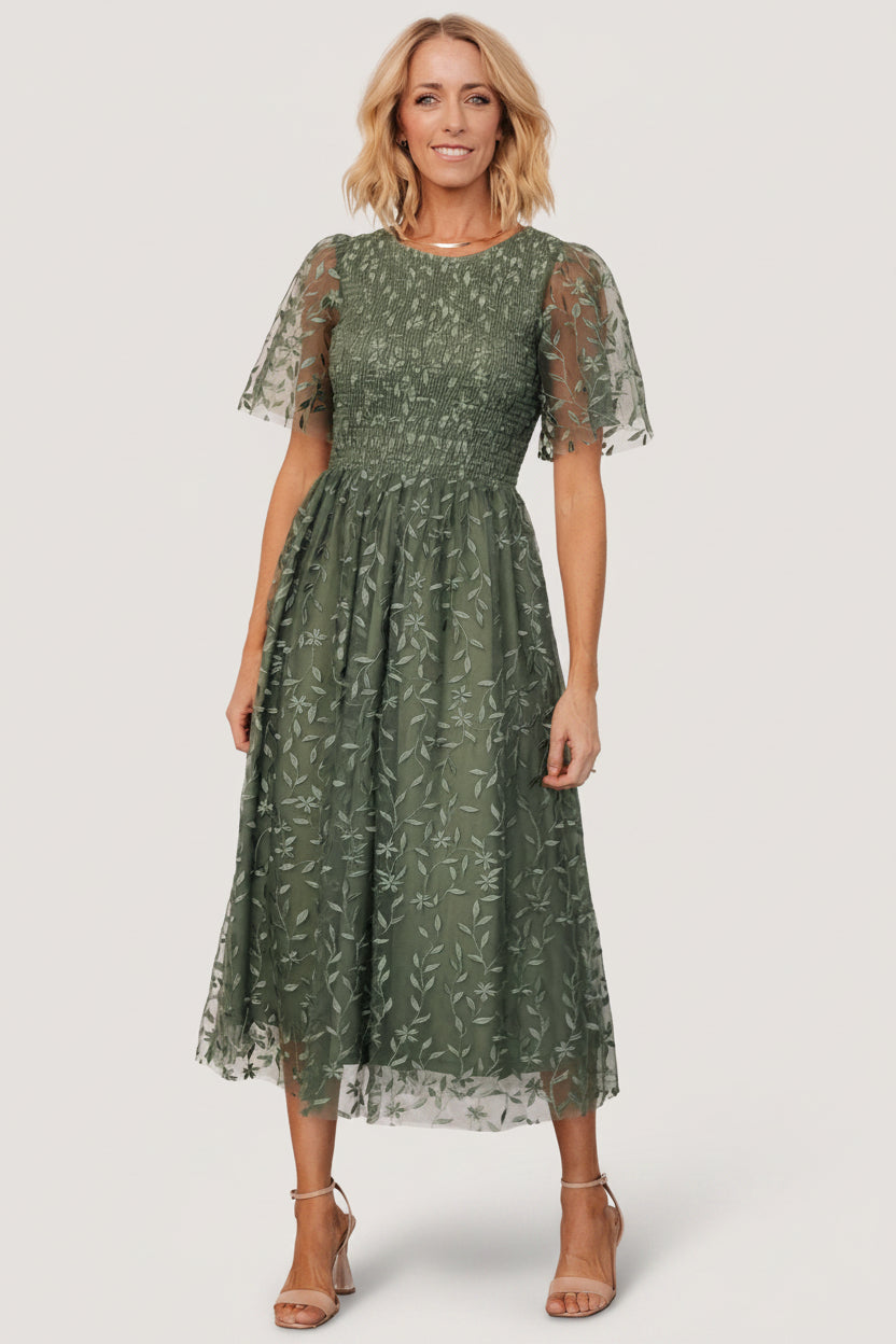 Kendra Embroidered Dress | Baltic Born Dark Sage