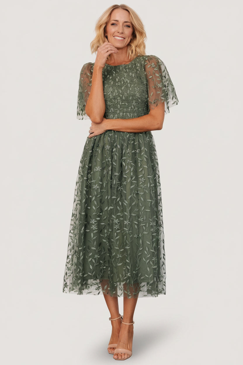 Kendra Embroidered Dress | Baltic Born Dark Sage