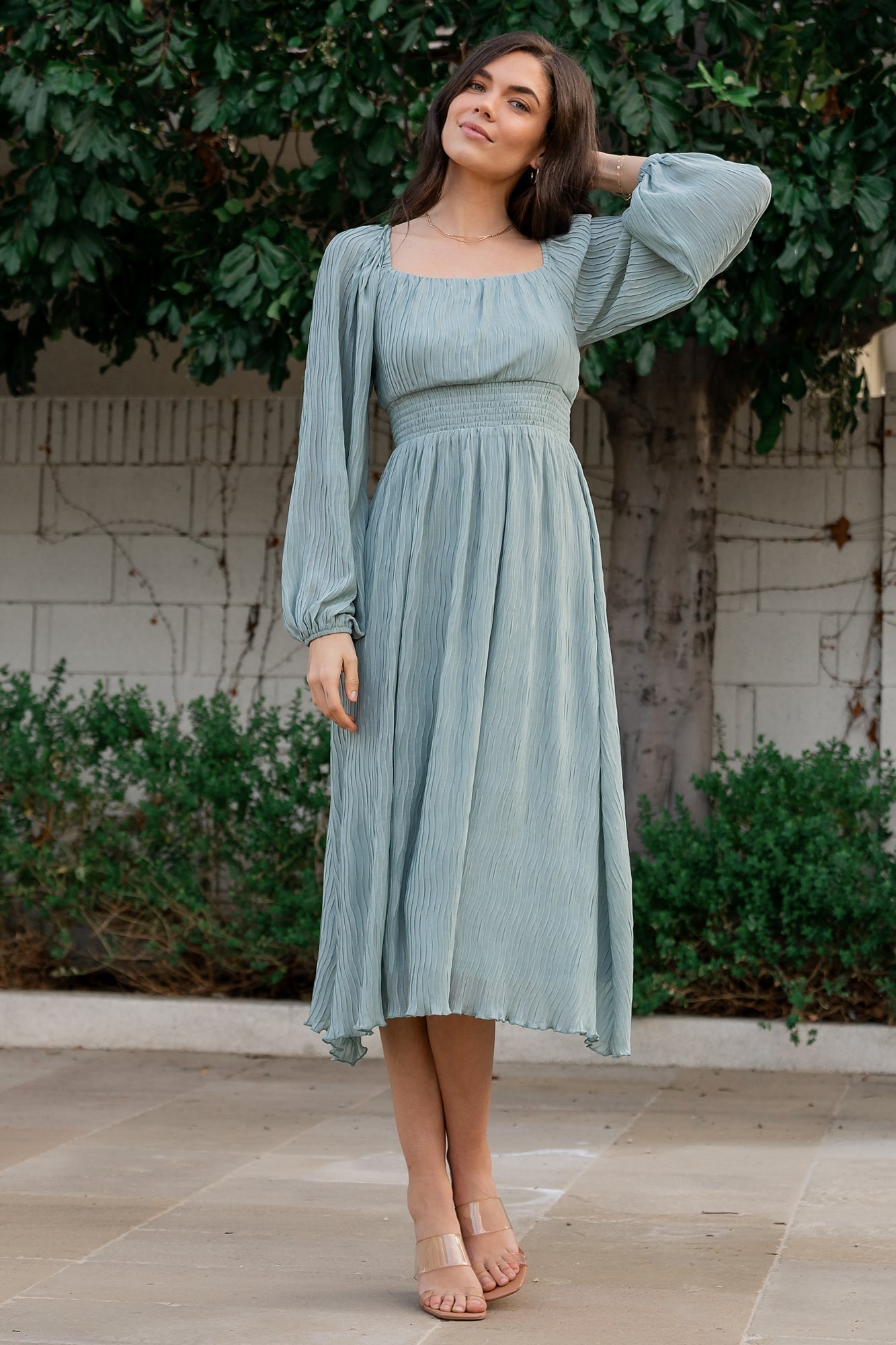 Dalton Pleated Midi Dress | Baltic Born Light Sage