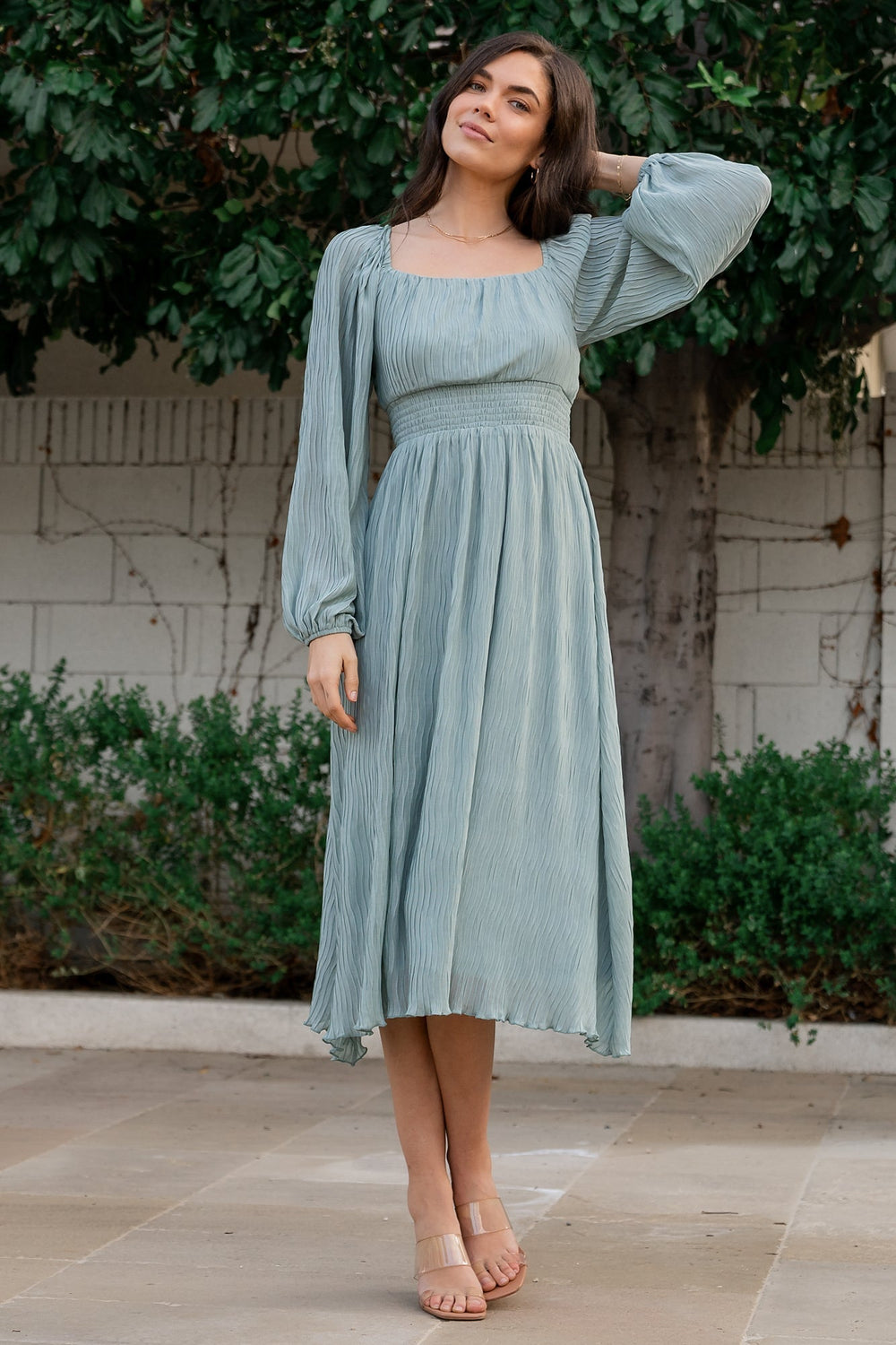 Dalton Pleated Midi Dress | Baltic Born Light Sage