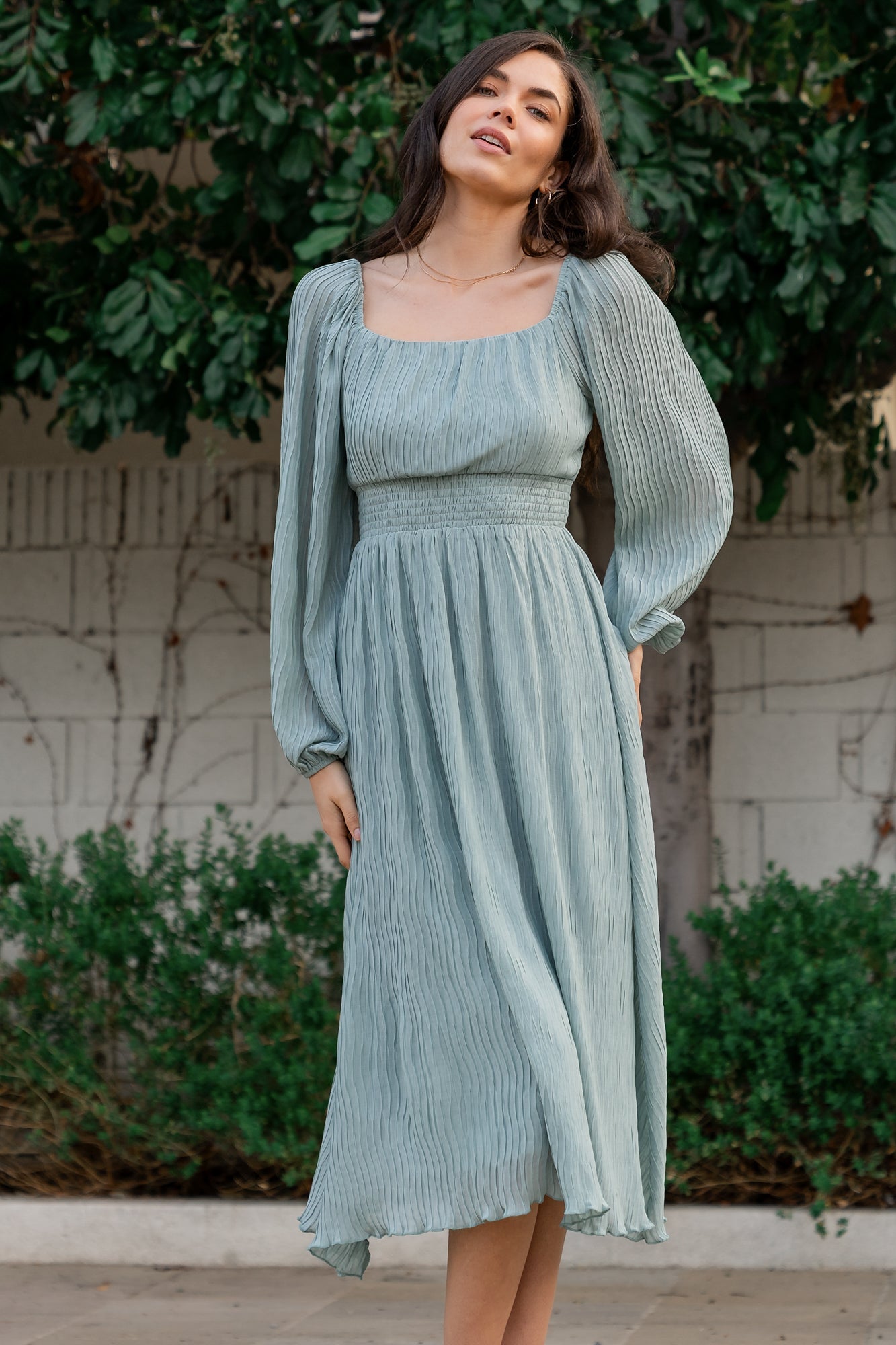 Dalton Pleated Midi Dress | Baltic Born Light Sage