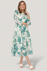 Eunice Button Midi Dress | Baltic Born Cream + Green Floral