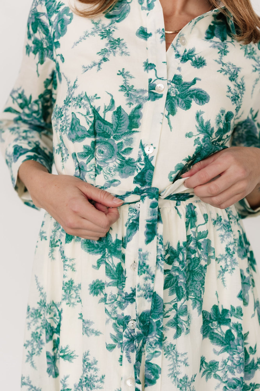 Eunice Button Midi Dress | Baltic Born Cream + Green Floral