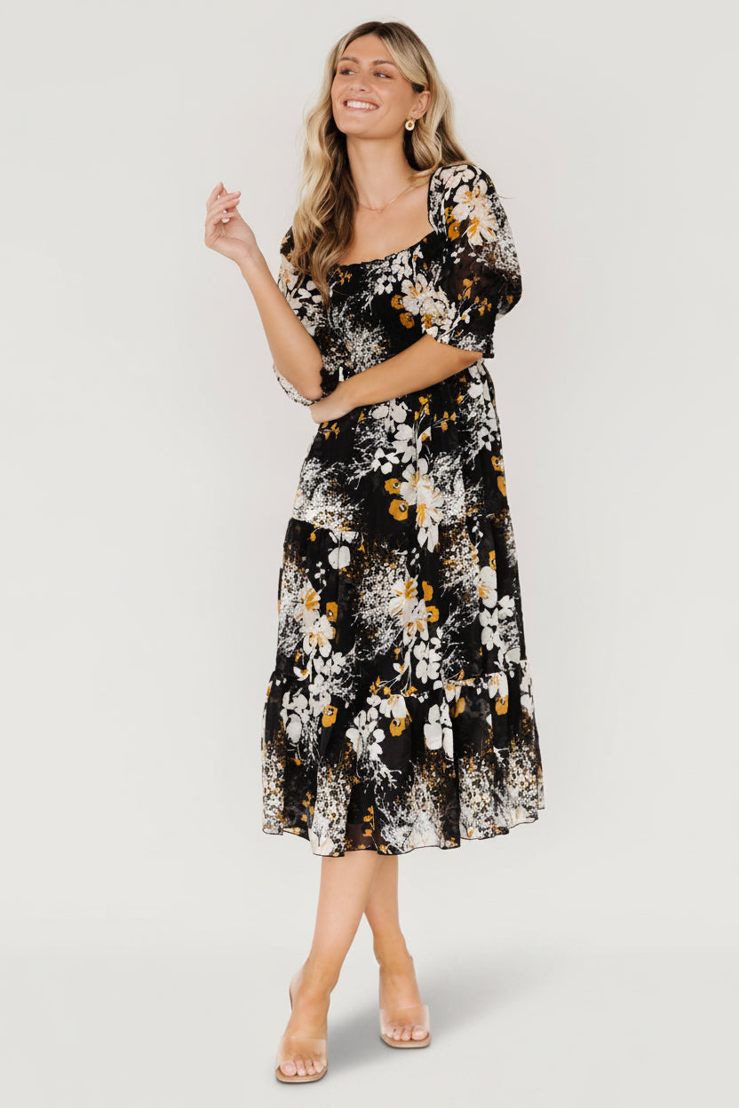 Fabian Jacquard Midi Dress | Baltic Born Black Floral