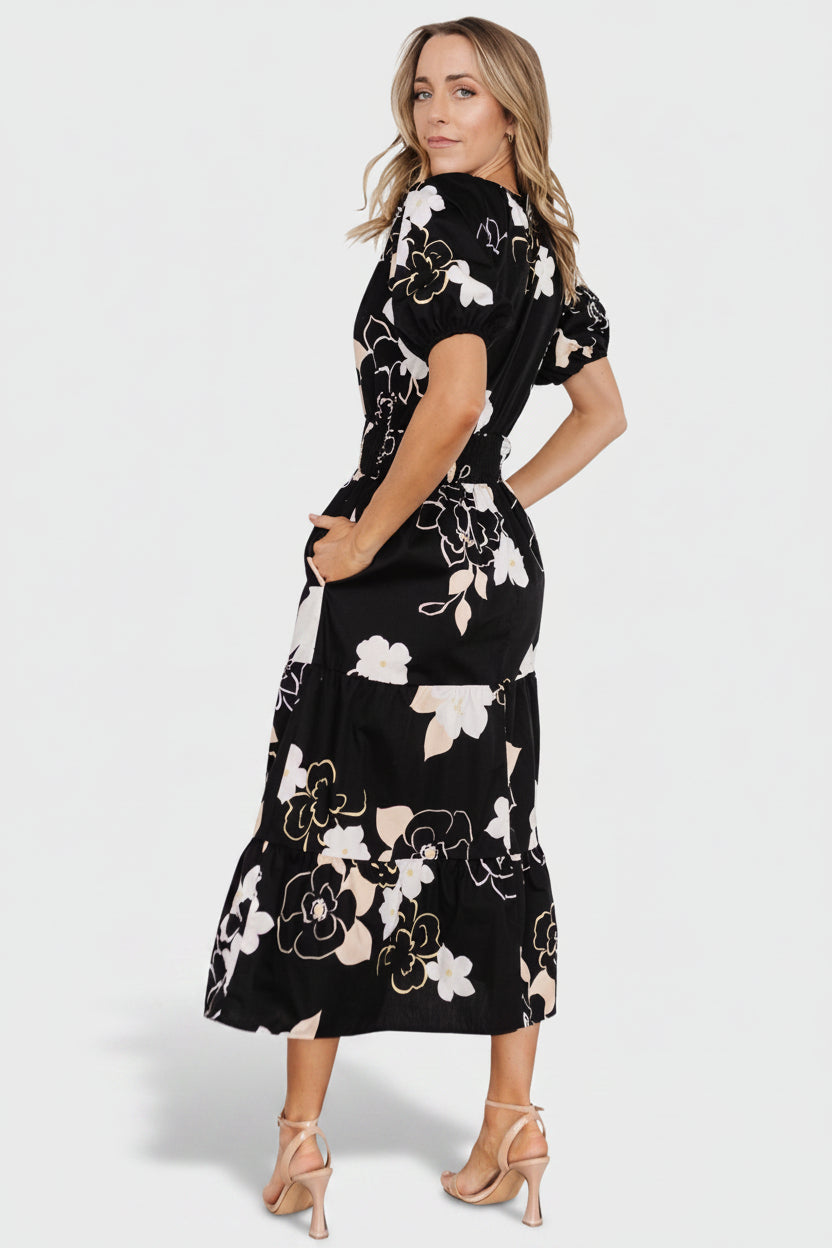 Hacienda Tiered Midi Dress | Baltic Born Black Multi