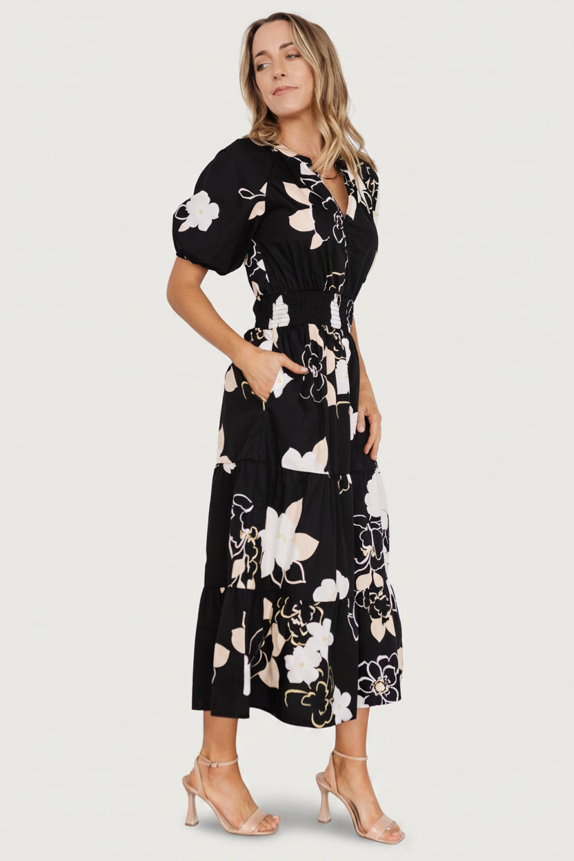 Hacienda Tiered Midi Dress | Baltic Born Black Multi
