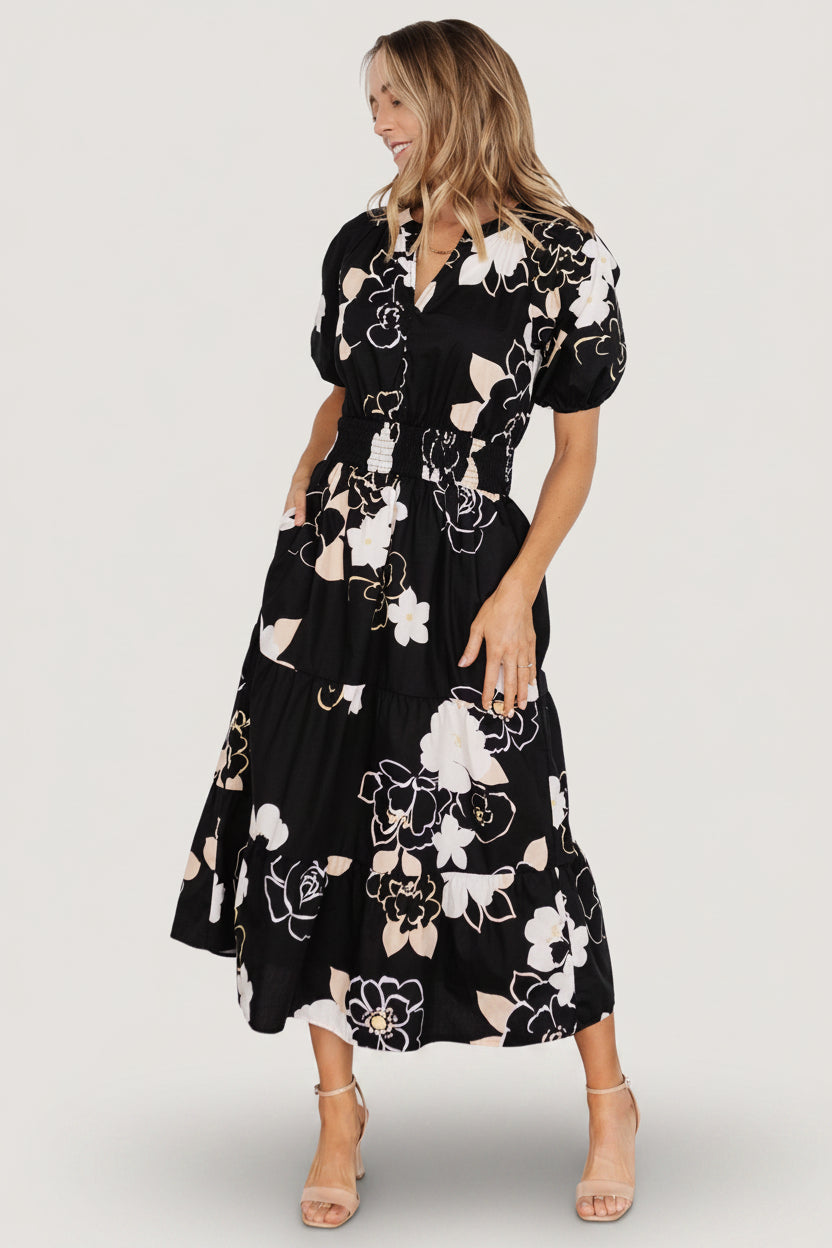 Hacienda Tiered Midi Dress | Baltic Born Black Multi
