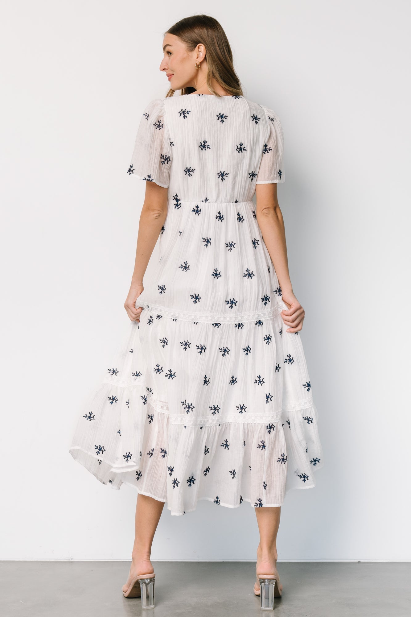 Jesenia Embroidered Dress | Baltic Born Off White + Navy