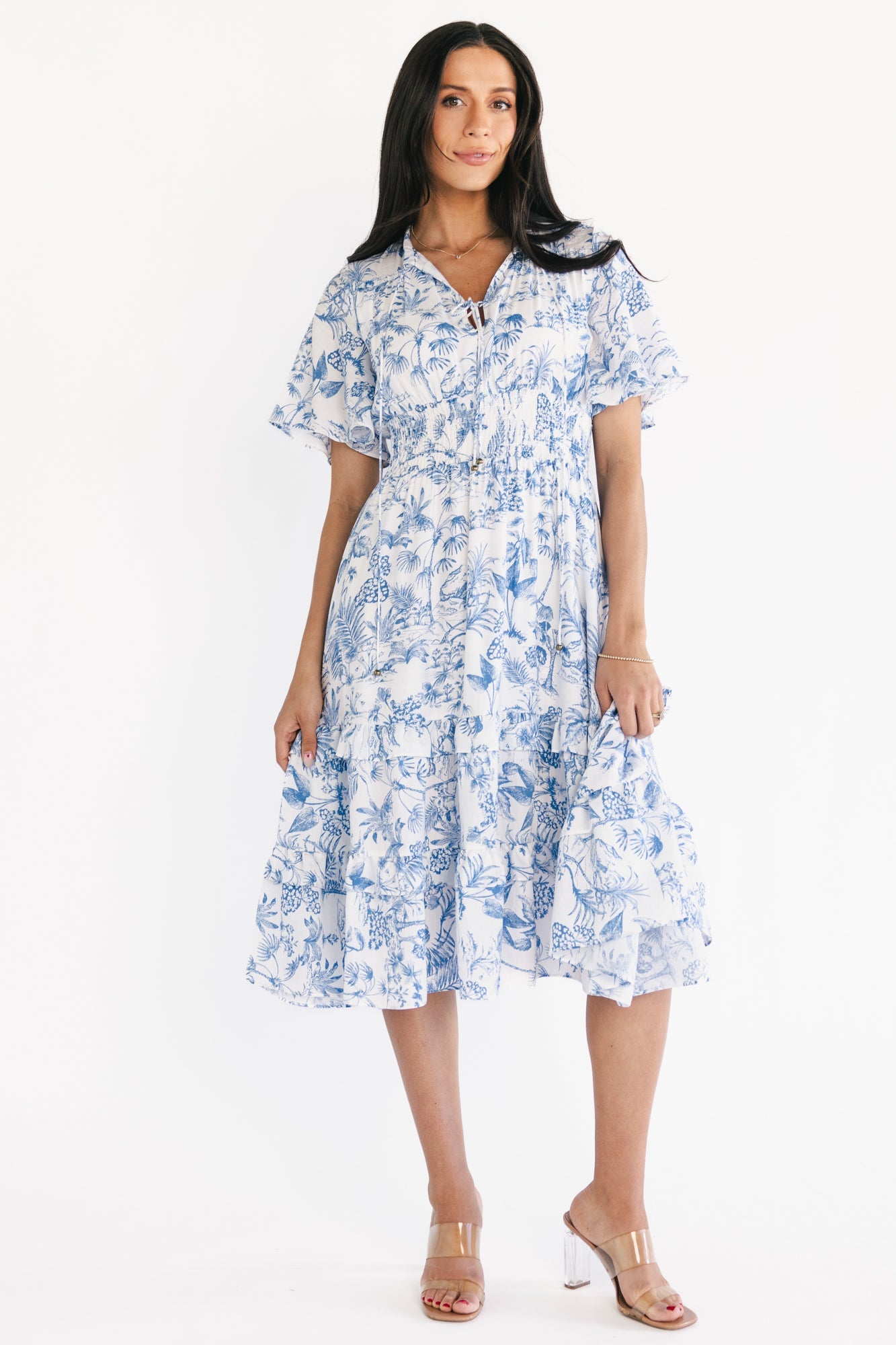 Willow Boho Midi Dress | Baltic Born White + Blue