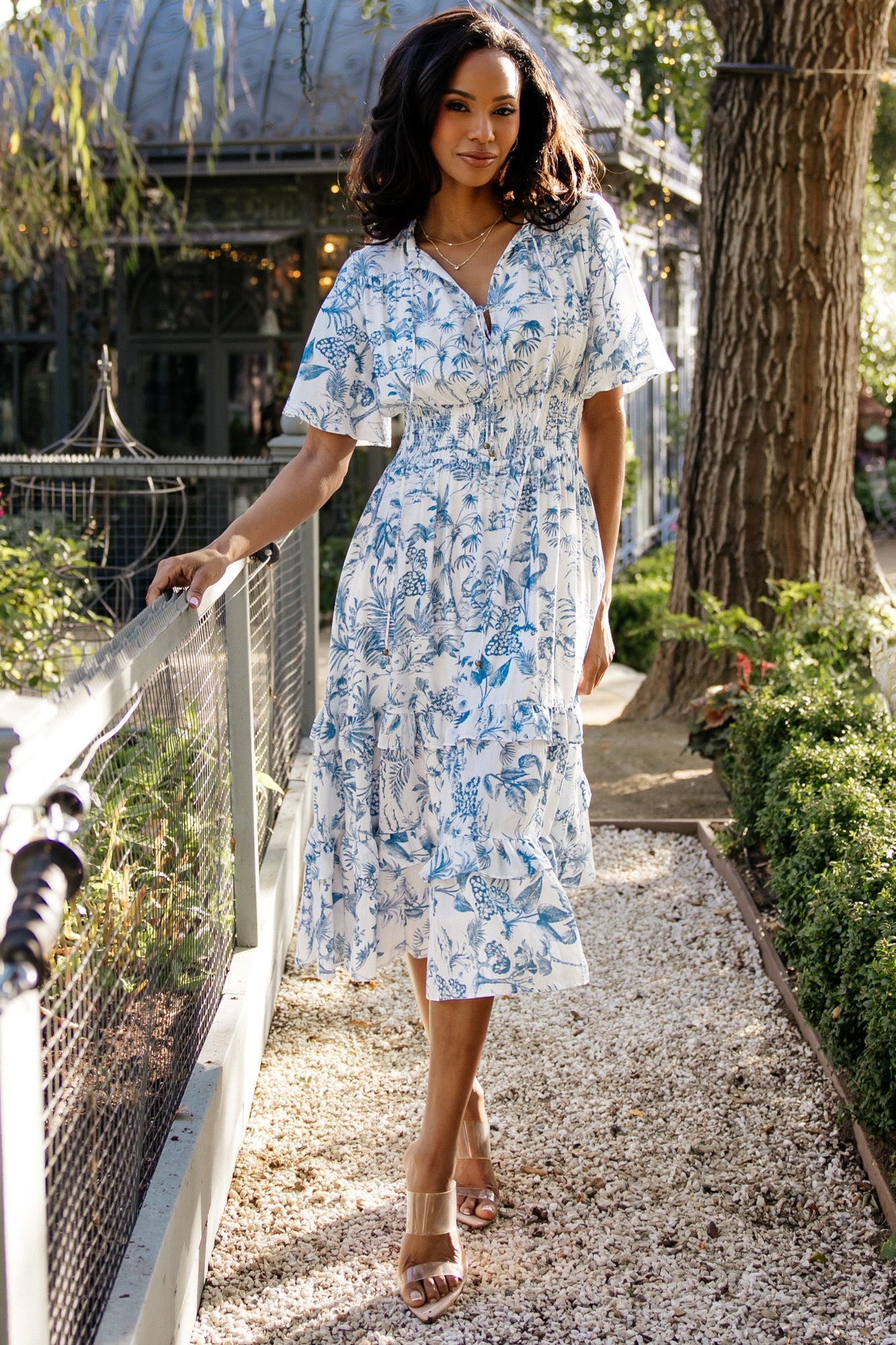 Willow Boho Midi Dress | Baltic Born White + Blue