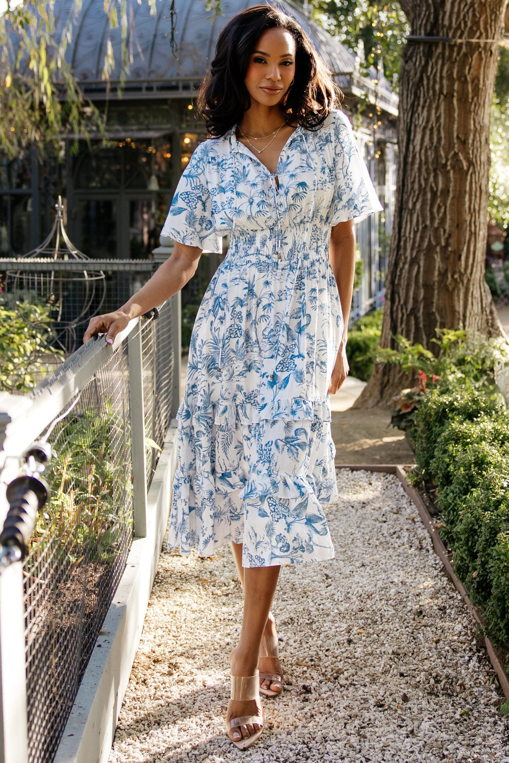 Willow Boho Midi Dress | Baltic Born White + Blue