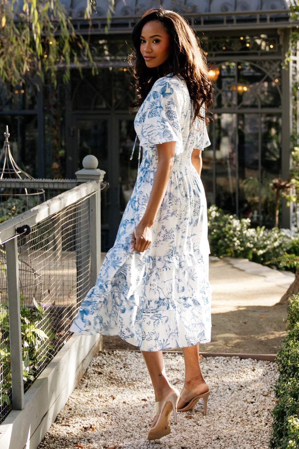 Willow Boho Midi Dress | Baltic Born White + Blue