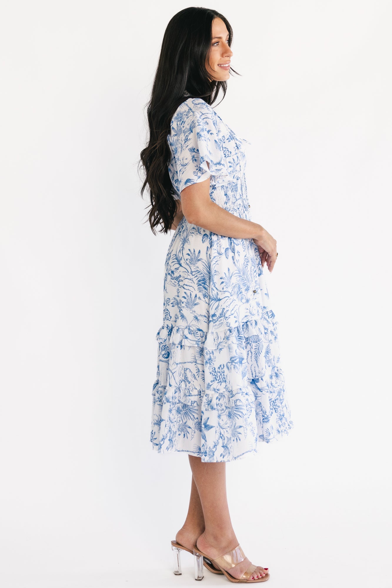 Willow Boho Midi Dress | Baltic Born White + Blue