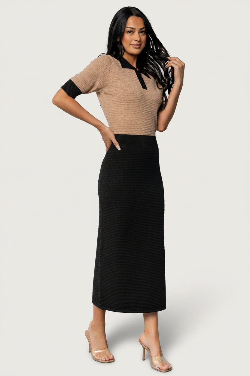 Gwendolyn Collared Midi Dress | Baltic Born Black + Mocha