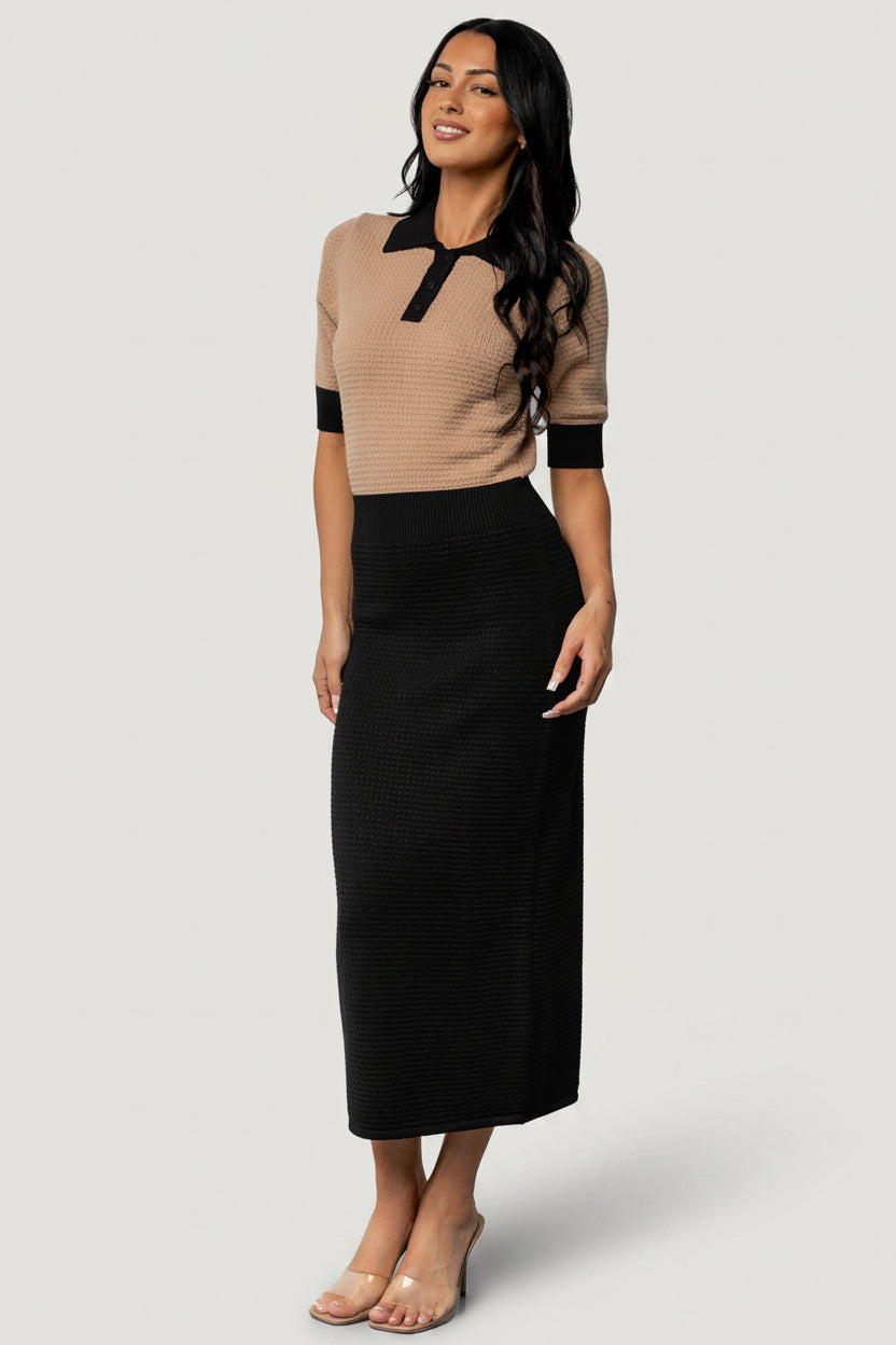 Gwendolyn Collared Midi Dress | Baltic Born Black + Mocha