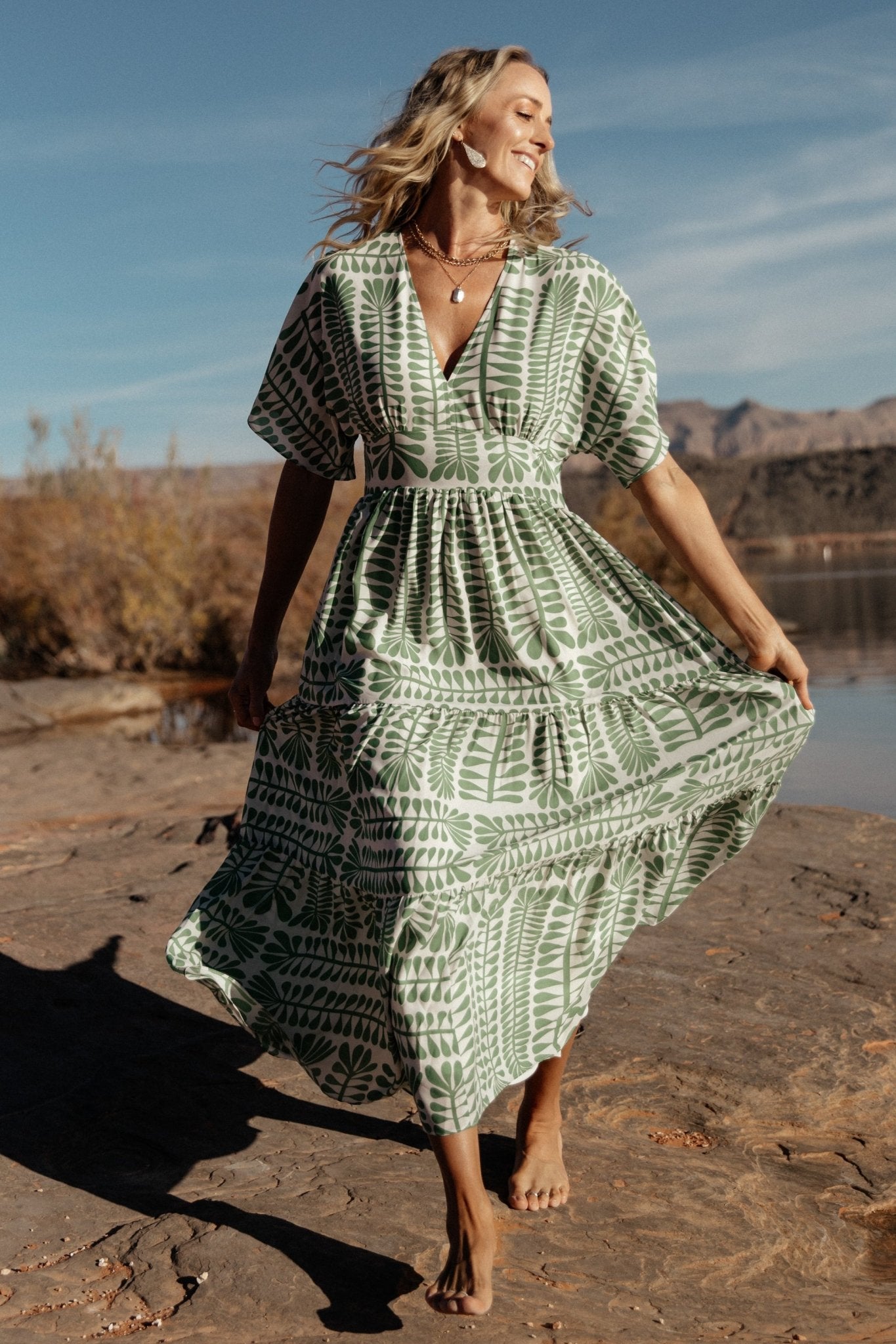 Austin Kimono Dress | Baltic Born Green Print
