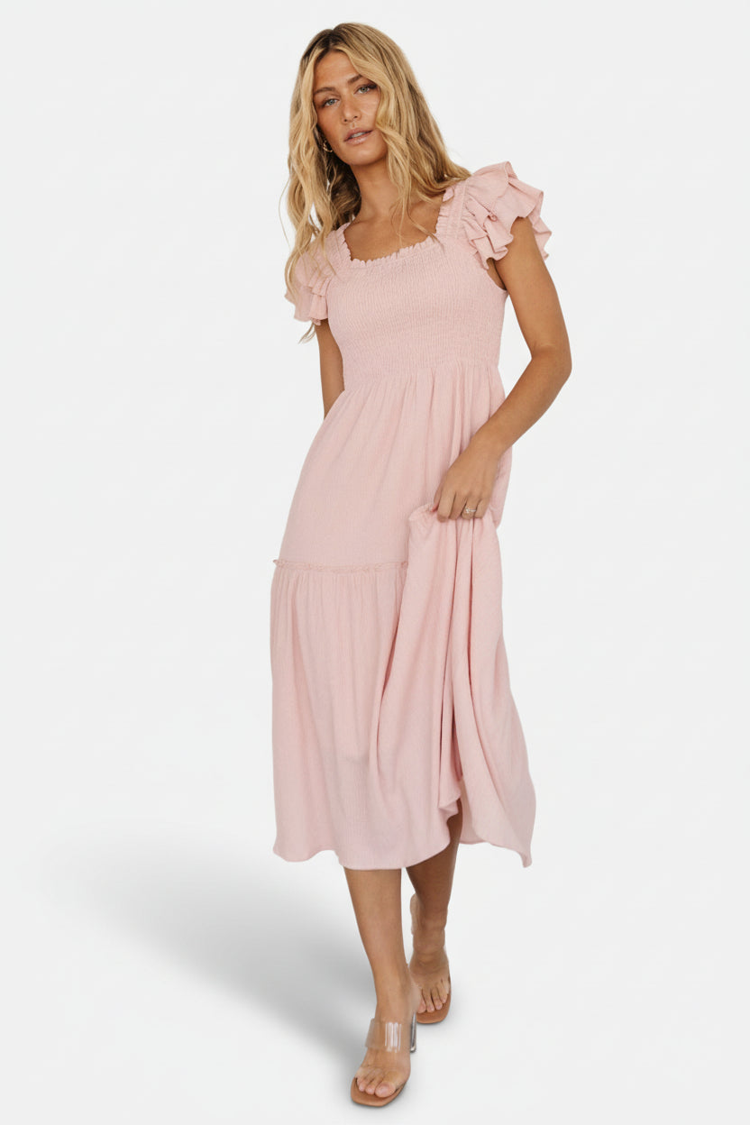Jacie Smocked Midi Dress | Baltic Born Blush