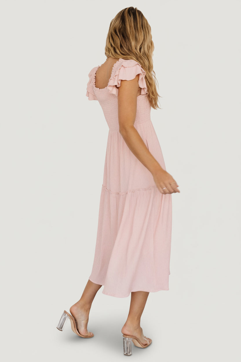 Jacie Smocked Midi Dress | Baltic Born Blush