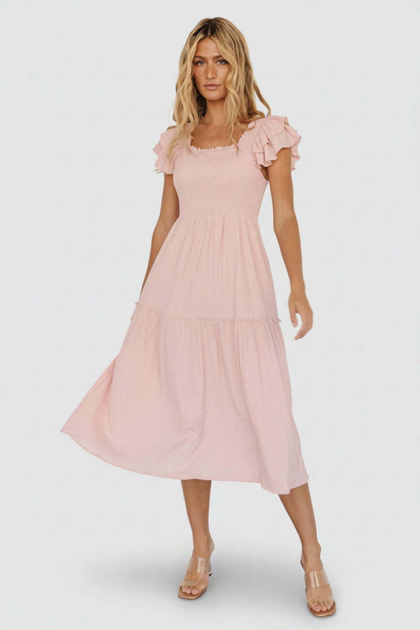 Jacie Smocked Midi Dress | Baltic Born Blush