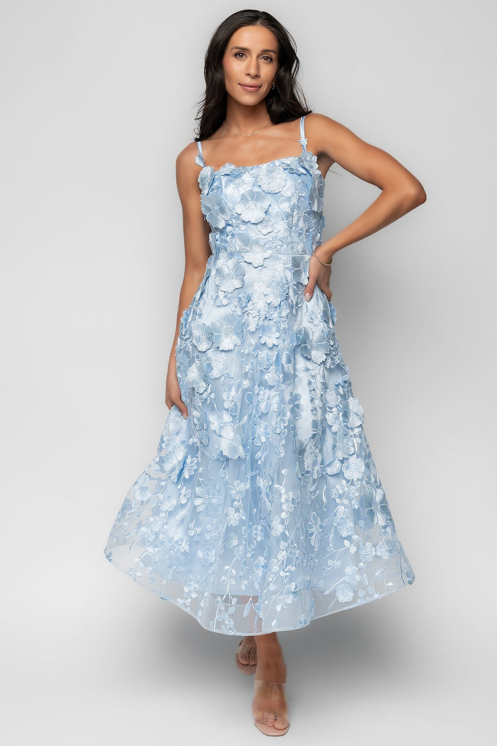 Soleil Floral Applique Midi Dress | Baltic Born Light Blue