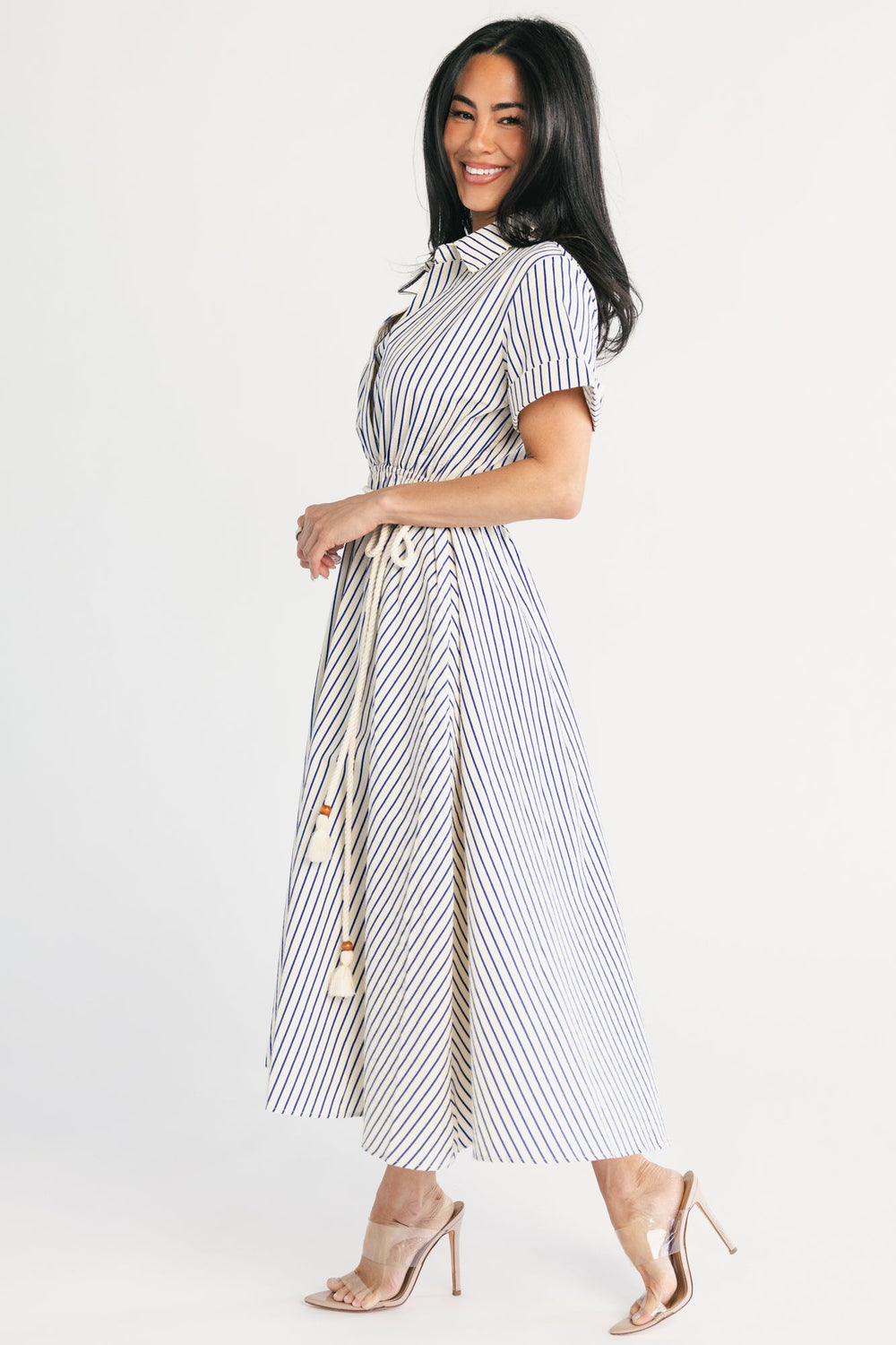 Bryony Midi Dress | Baltic Born Cream + Navy Stripe