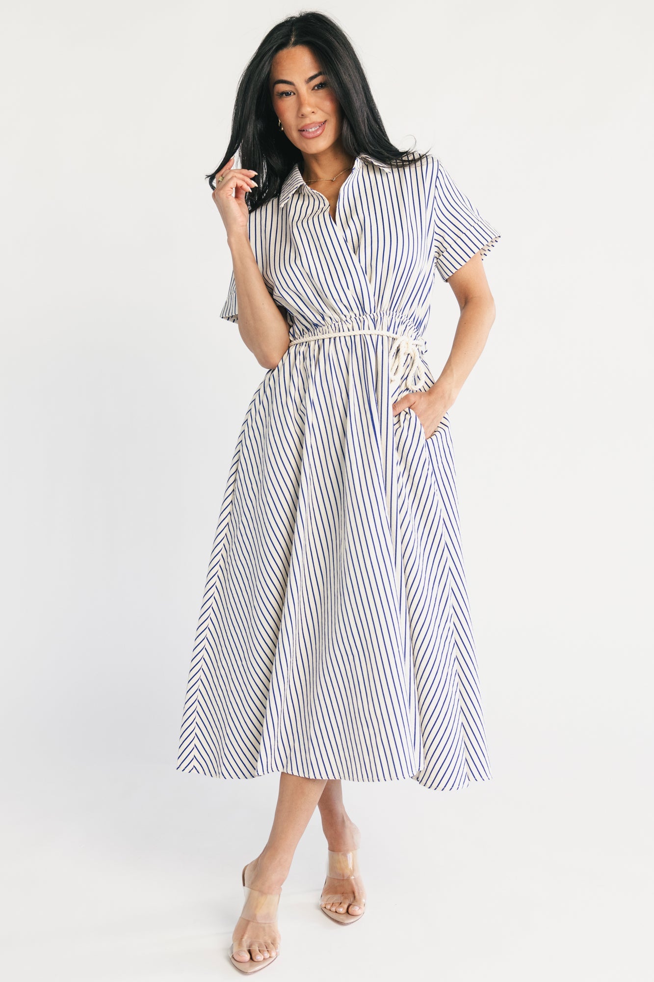 Bryony Midi Dress | Baltic Born Cream + Navy Stripe