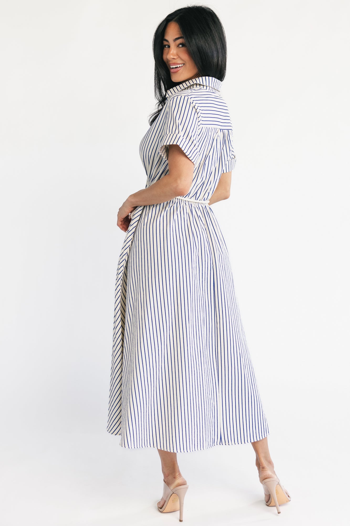 Bryony Midi Dress | Baltic Born Cream + Navy Stripe