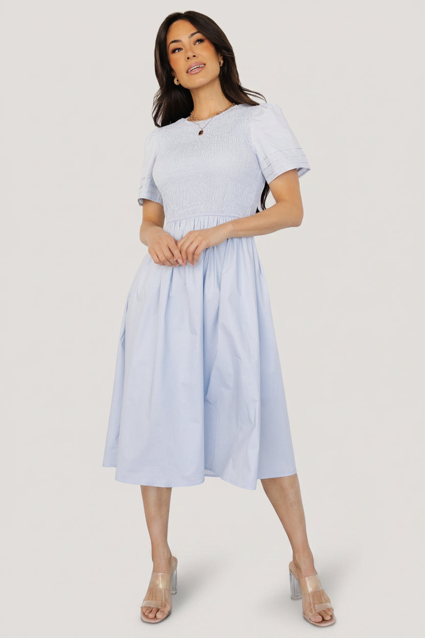 Farrah Smocked Midi Dress | Baltic Born Light Blue