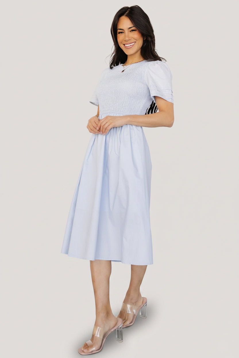 Farrah Smocked Midi Dress | Baltic Born Light Blue