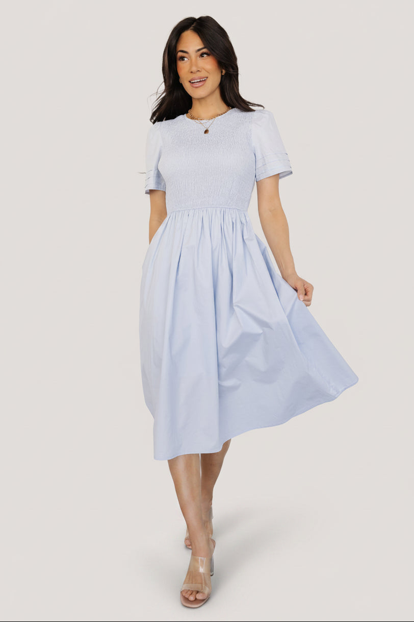 Farrah Smocked Midi Dress | Baltic Born Light Blue