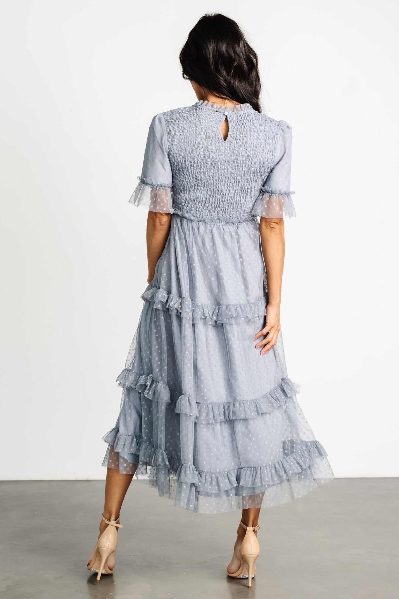 Lysandra Smocked Dot Dress | Baltic Born Dusty Slate