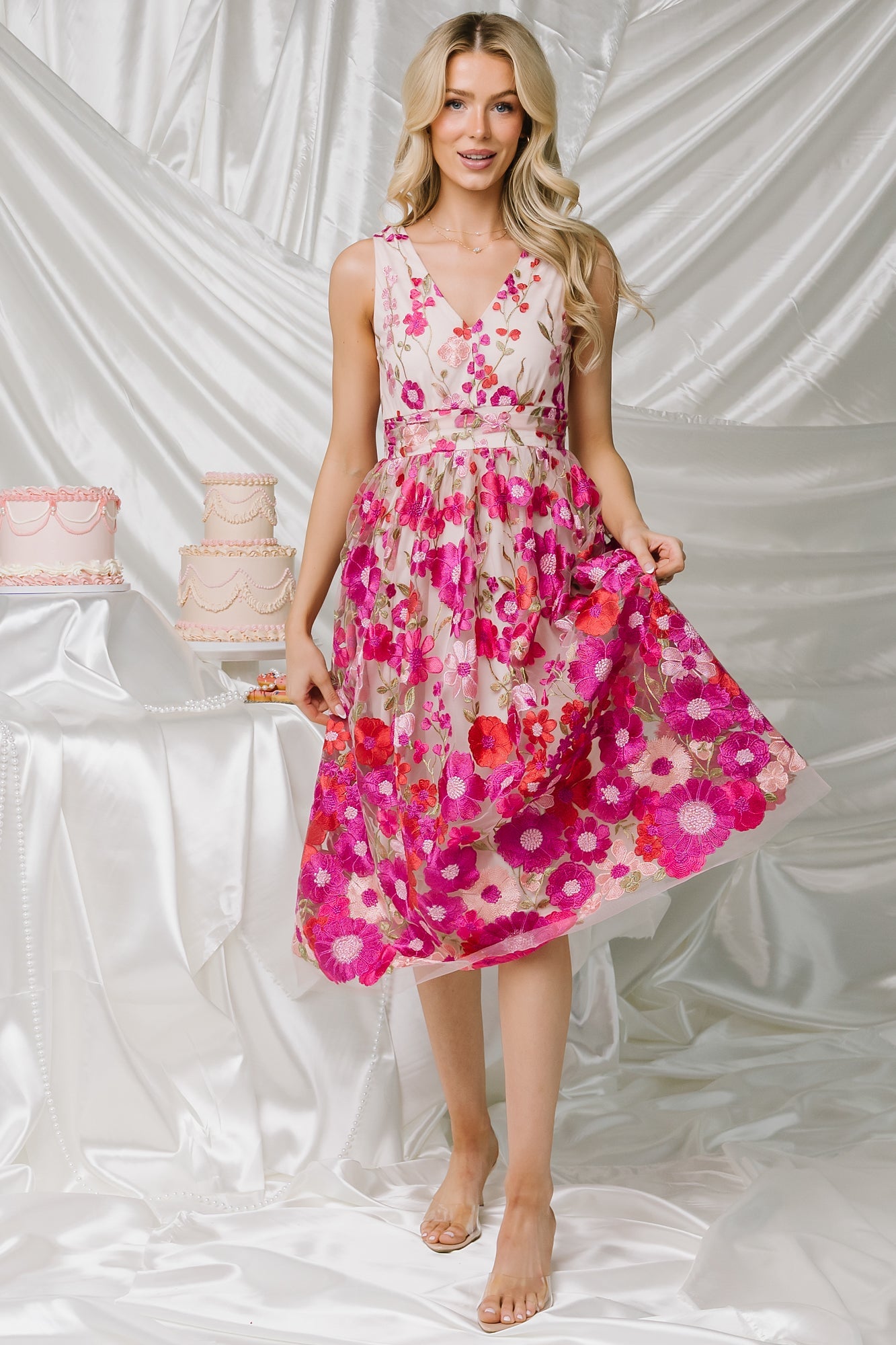 Lila Embroidered Midi Dress | Baltic Born Pink Floral