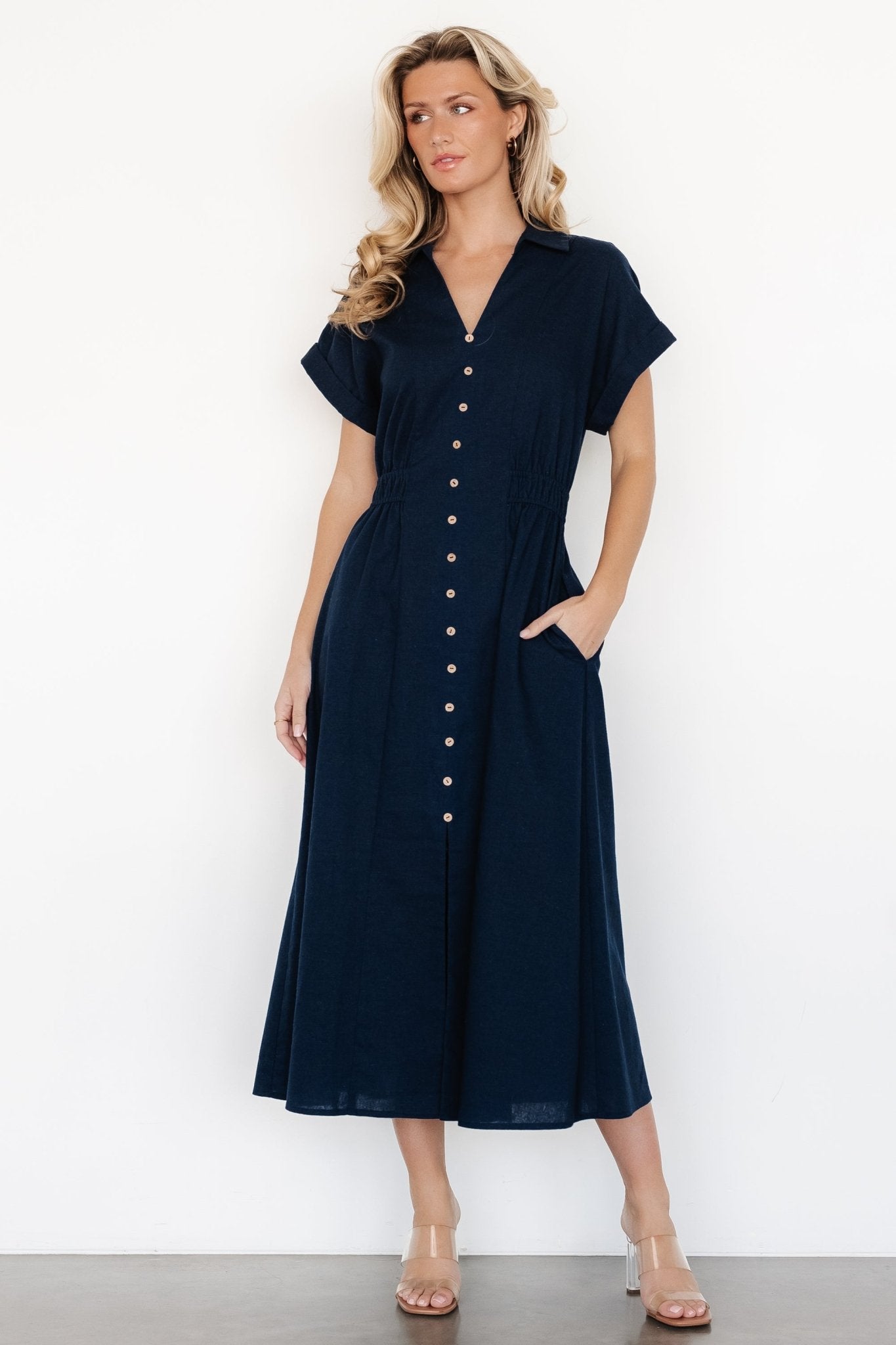 Larah Button Dress | Baltic Born Navy Blue