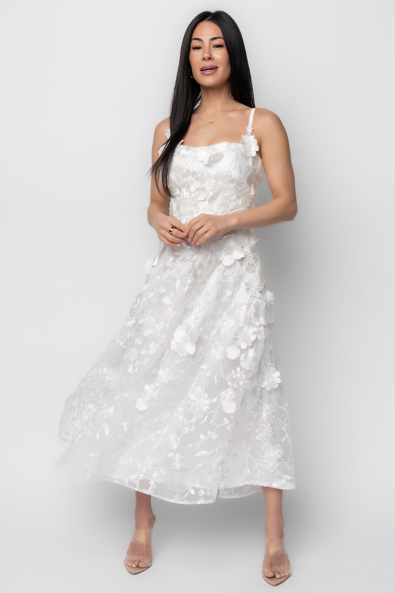 Soleil Floral Applique Midi Dress | Baltic Born Ivory