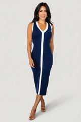 Coley Ribbed Button Dress | Baltic Born Navy + Off White