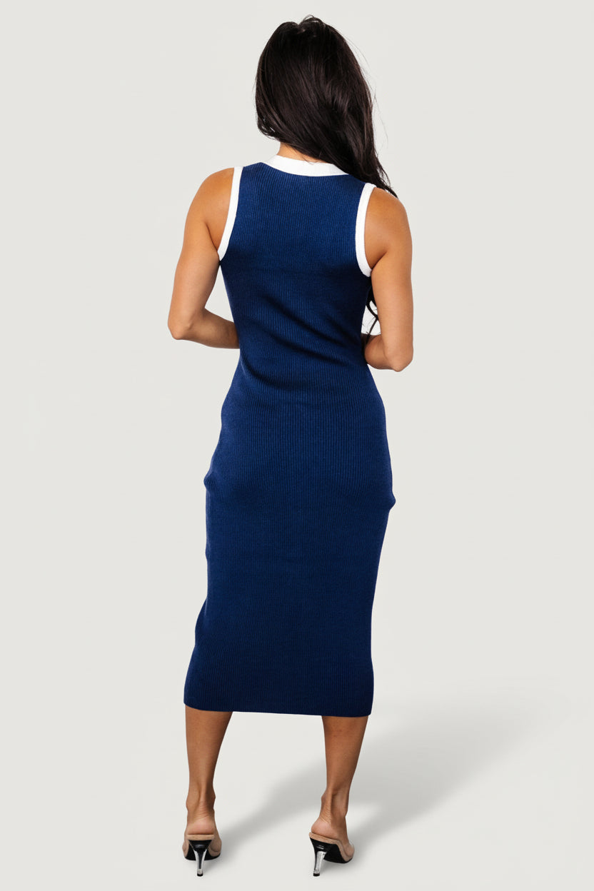Coley Ribbed Button Dress | Baltic Born Navy + Off White