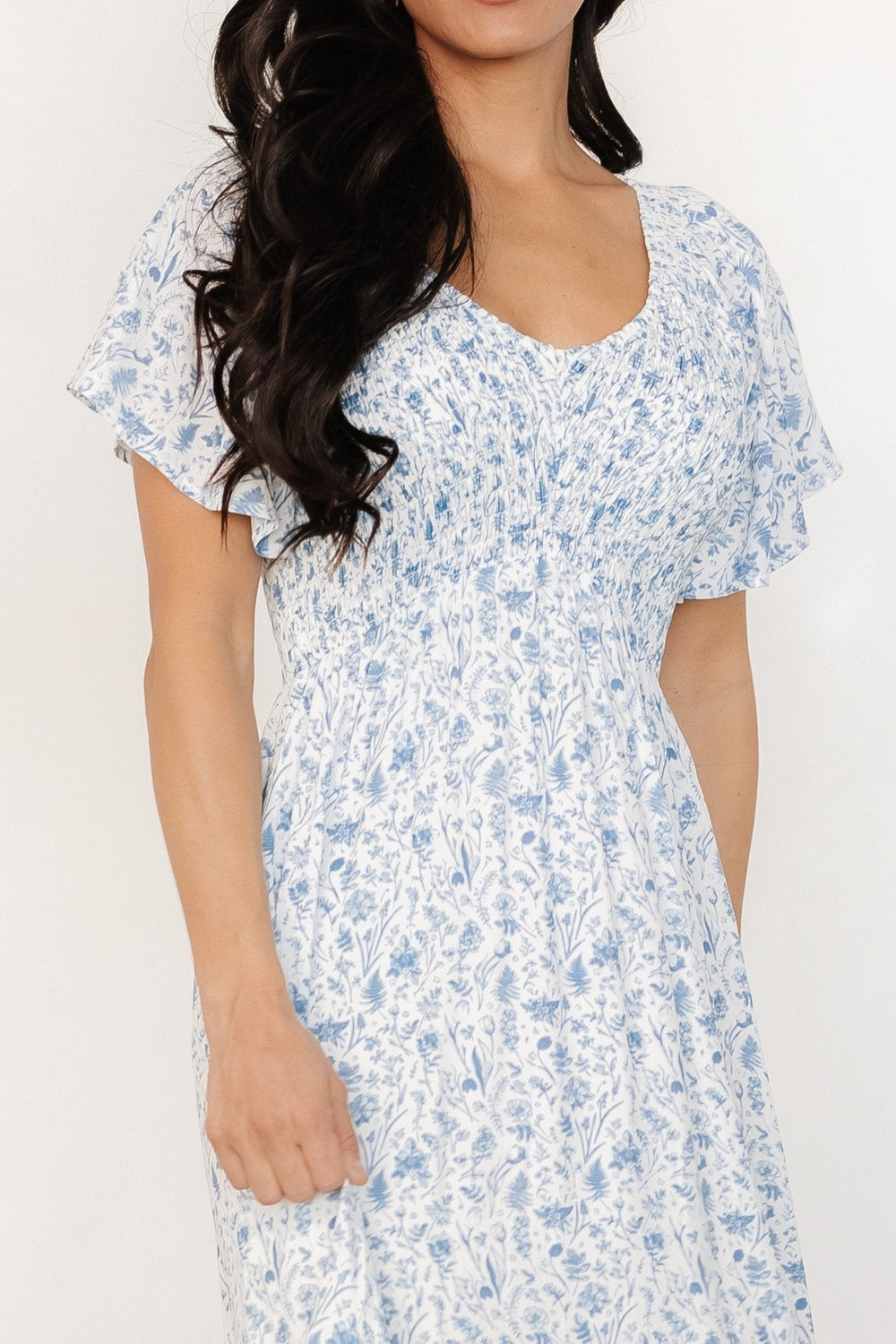 Joanie Smocked Dress | Baltic Born White + Blue Floral