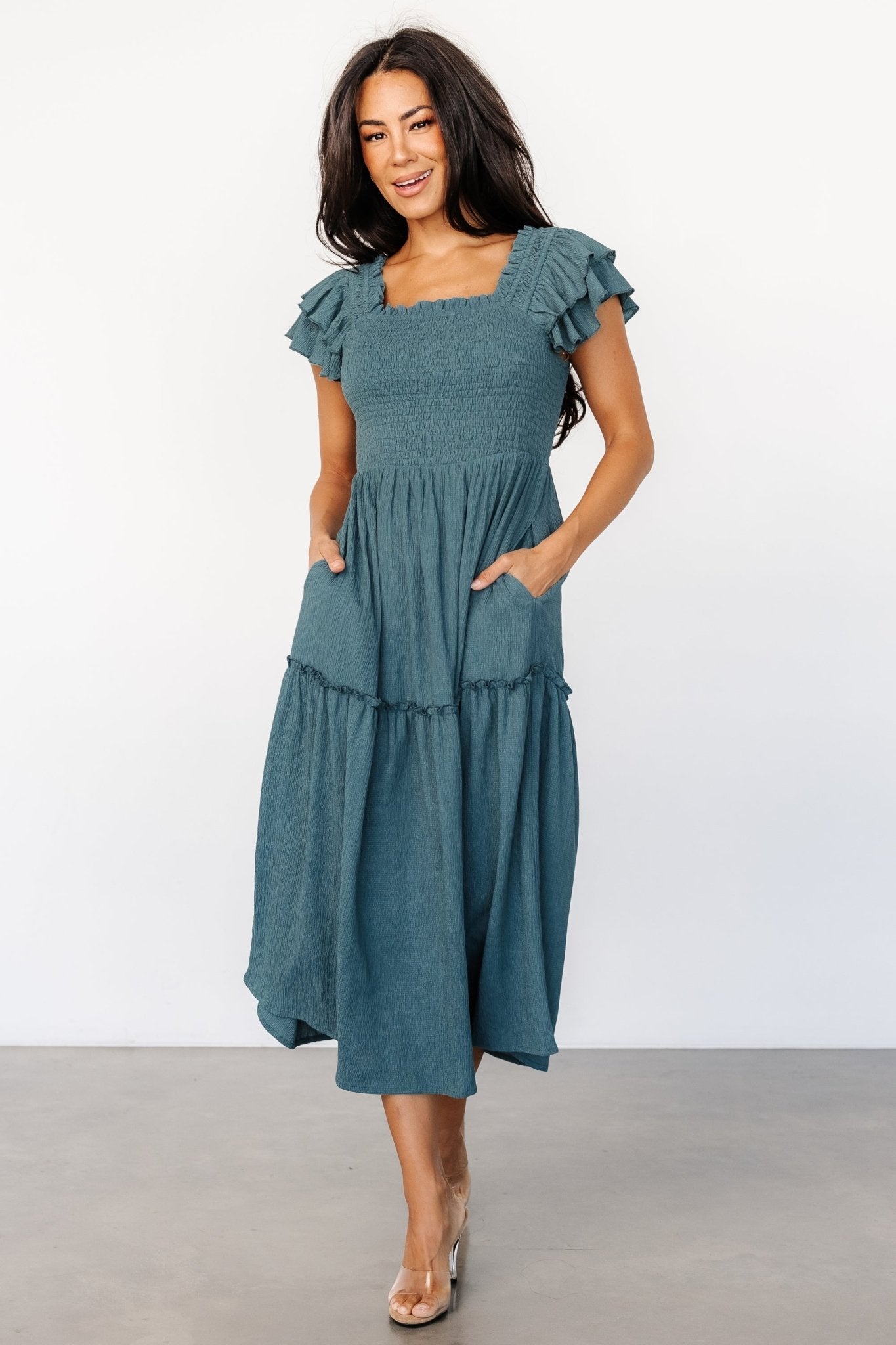 Jacie Smocked Midi Dress | Baltic Born Vintage Teal