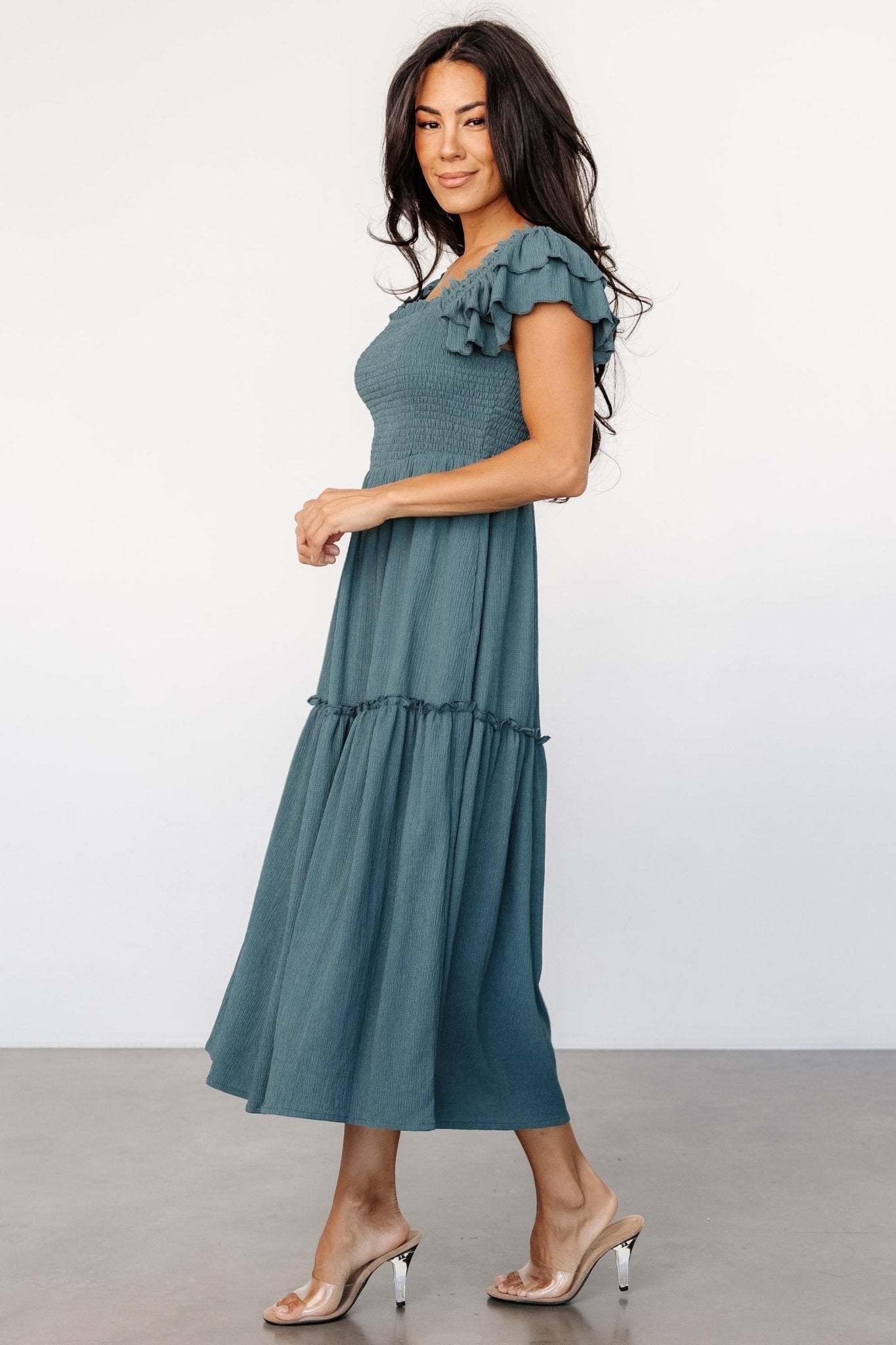 Jacie Smocked Midi Dress | Baltic Born Vintage Teal