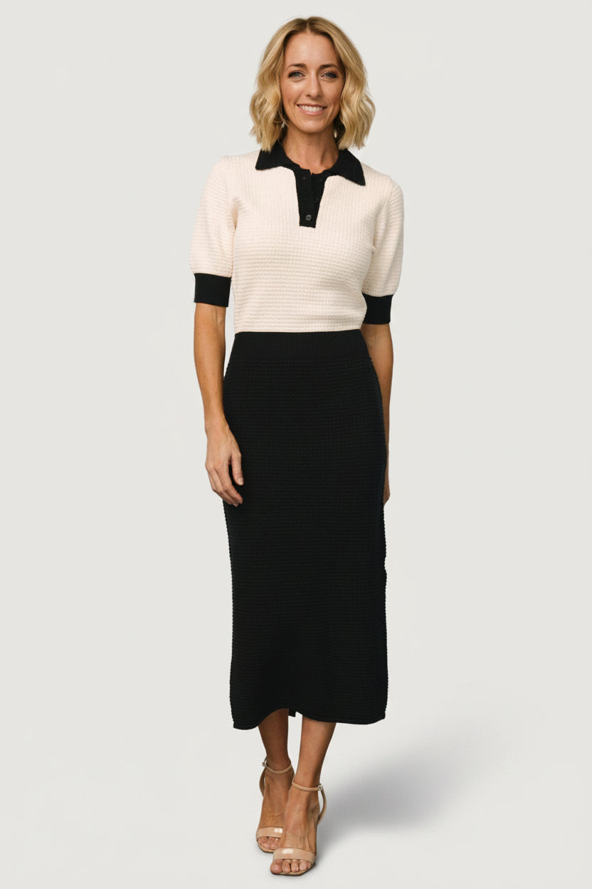 Gwendolyn Collared Midi Dress | Baltic Born Navy + Cream
