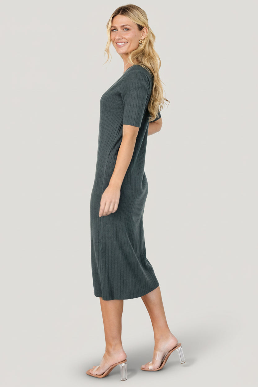 Alicia Ribbed Midi Dress | Baltic Born Dusty Jade