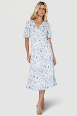 Amelie Wrap Midi Dress | Baltic Born Blue Print